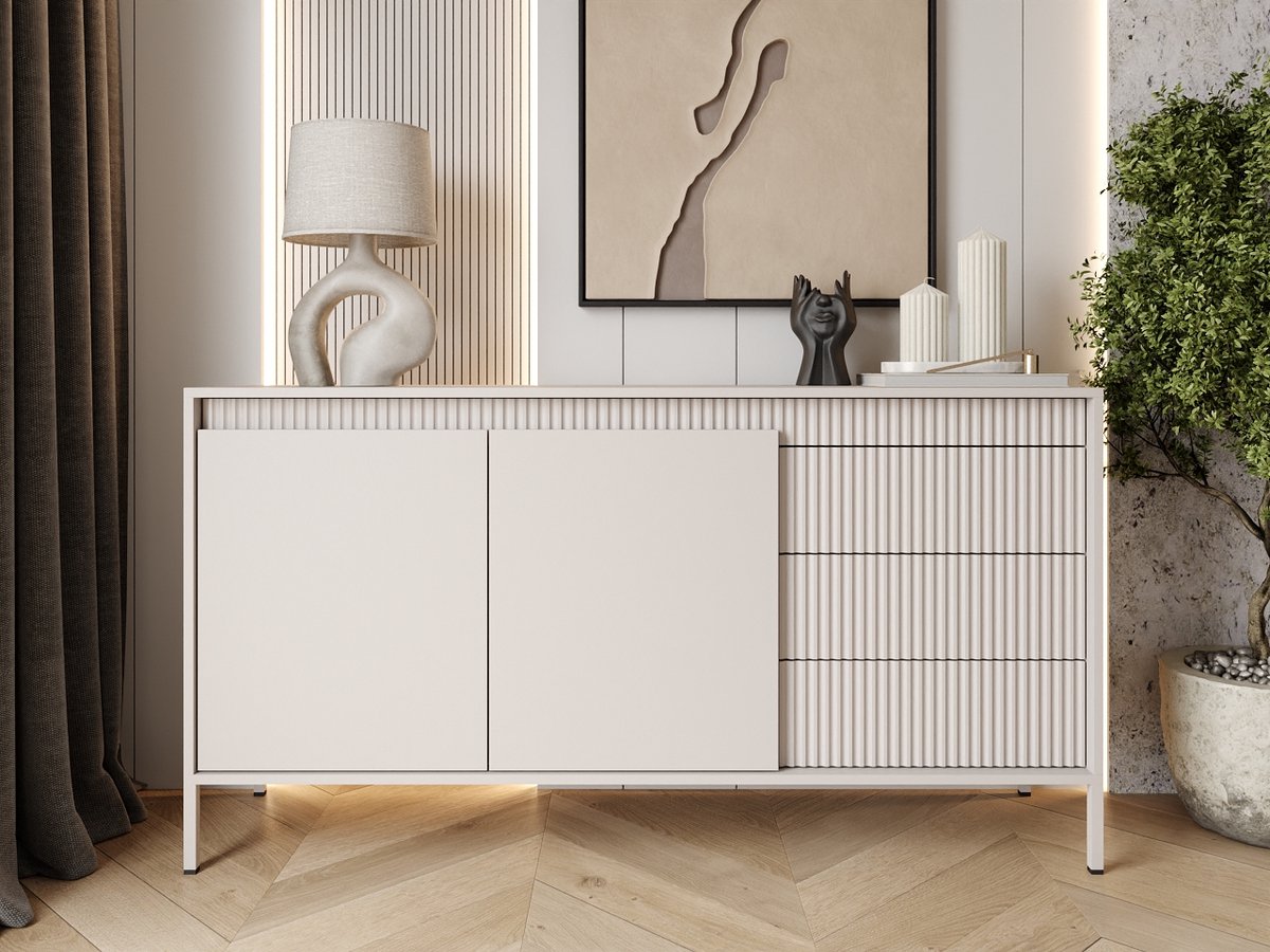 GrainGold – Dressoir Sorano – Beige - Met Deuren en Lades - Moderne Opbergruimte - 153 cm