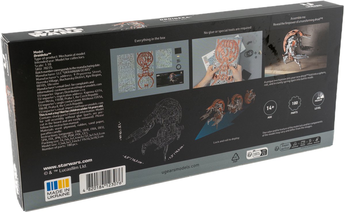 UGEARS 3D Modelbouw - Droideka™ - Star Wars - Mechanisch Bouwpakket Hout - Educatief Speelgoed — afbeelding 10