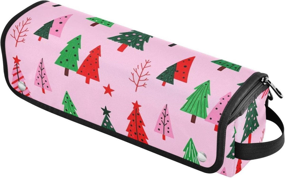 Reis Etui - Haar Accessoires Tas - Styling Tools - Hittebestendige Mat - 36.5 cm Lengte - Roze Kerstboom