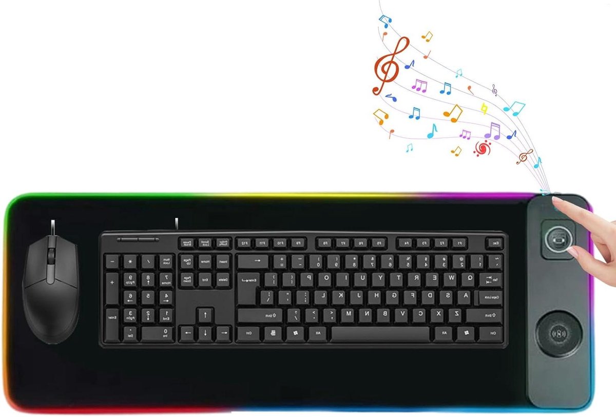 Toetsenbordonderlegger - Bureaumat Oplader - Multitasking Opladen - Drievoudige Spoelzone - 80 x 30 cm - RGB Verlichting