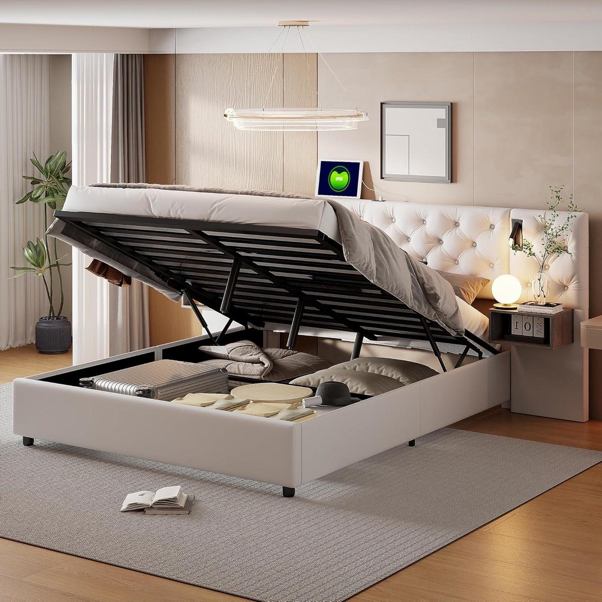 Tweepersoonsbed met Nachtkastje - Bed met Opbergruimte - Moderne Slaapkamer - Geïntegreerd