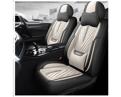 Autostoelhoes Set - Stoelhoezen Auto - Bescherming Interieur - Waterdicht PU Leer - 5 Stoelen - Beige
