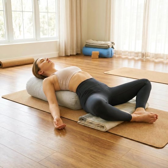 Cilindrische Yoga Bolster - Yoga Kussen - Restauratieve Yoga - Biologische Spelt Vulling - 60 x 20 cm - Zand — afbeelding 2
