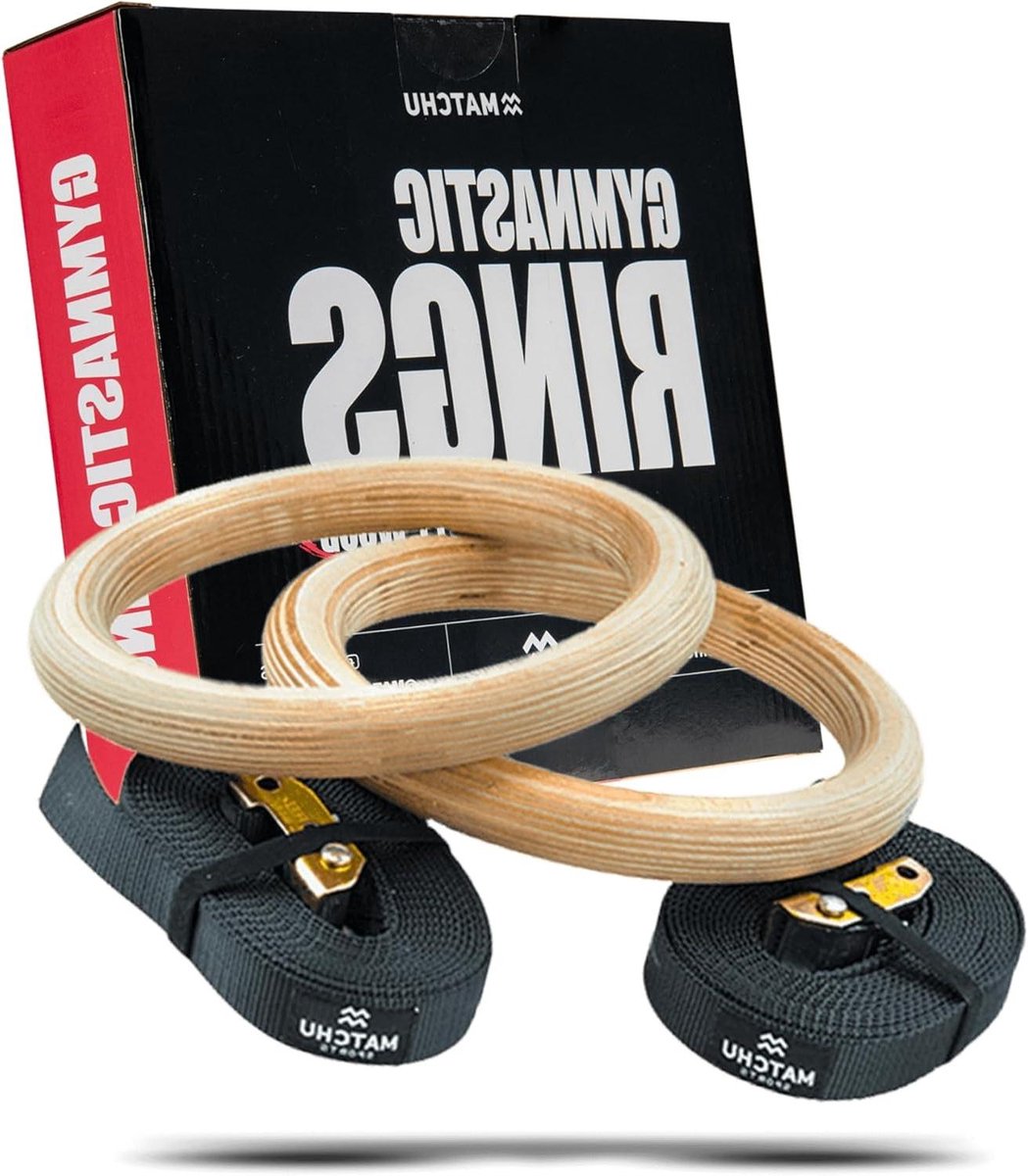 Houten Gymringen - Turnringen Fitness - Krachttraining Thuis - Belastbaar 400KG - Diameter 23cm - Zwart