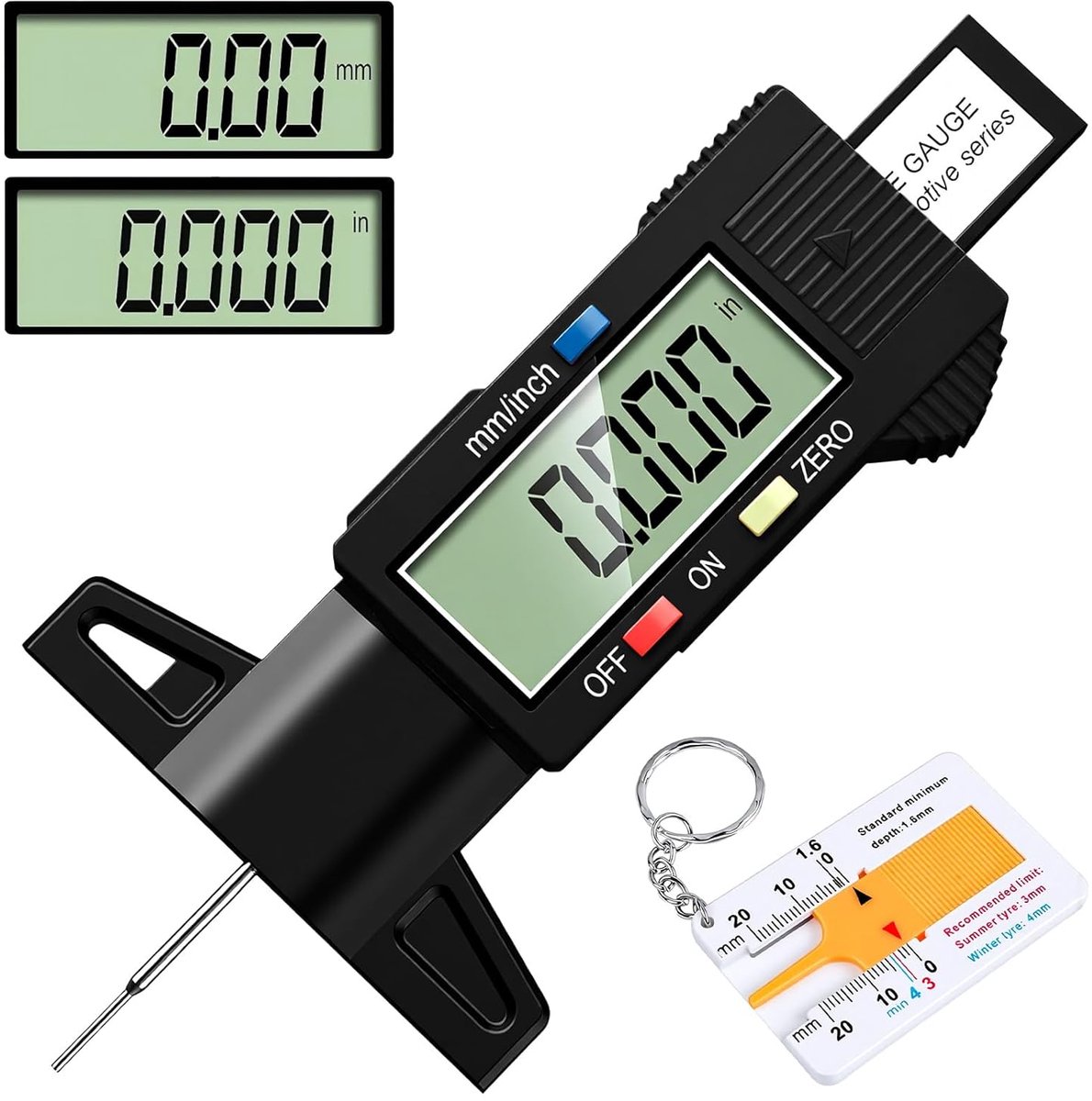Digitale Profielmeter - Bandenmeter Diepte - Banden Controle - Groot LCD Scherm - 0-25mm - Zwart