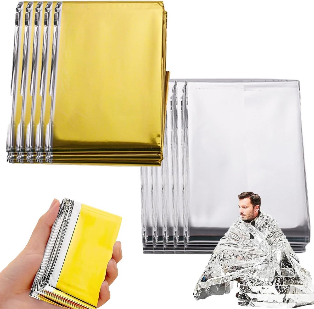 Extra Sterke Reddingsdeken Set Goud/Zilver - Nooddeken voor Eerste Hulp, Wandelen en Outdoor