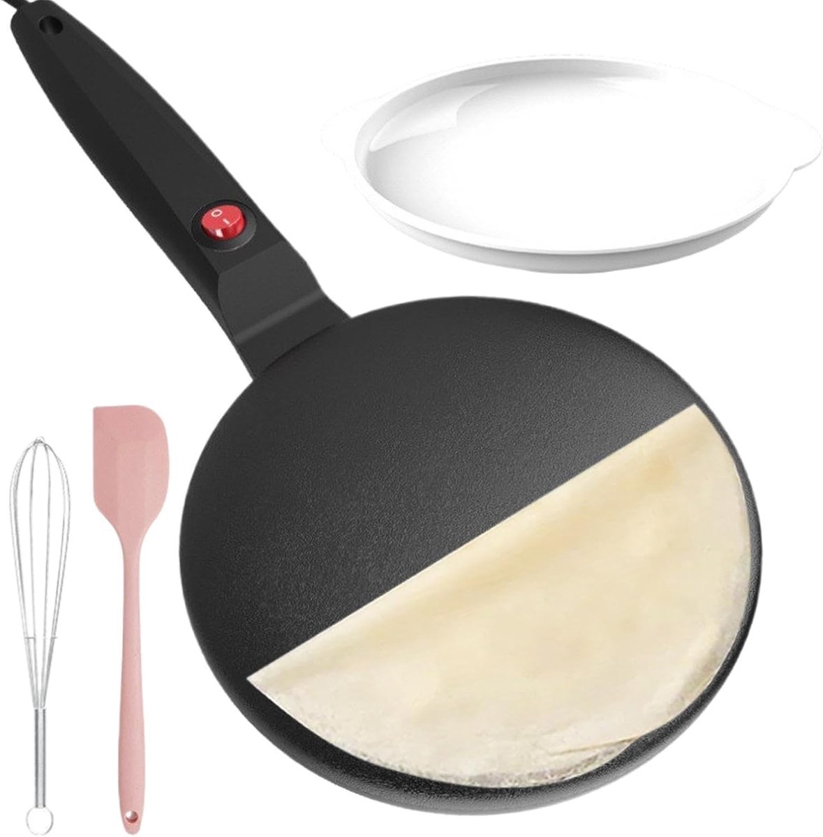 Elektrische pannenkoekenpan - Koekenpan - Snel ontbijt maken - Automatische temperatuurregeling - 18 cm - Zwart