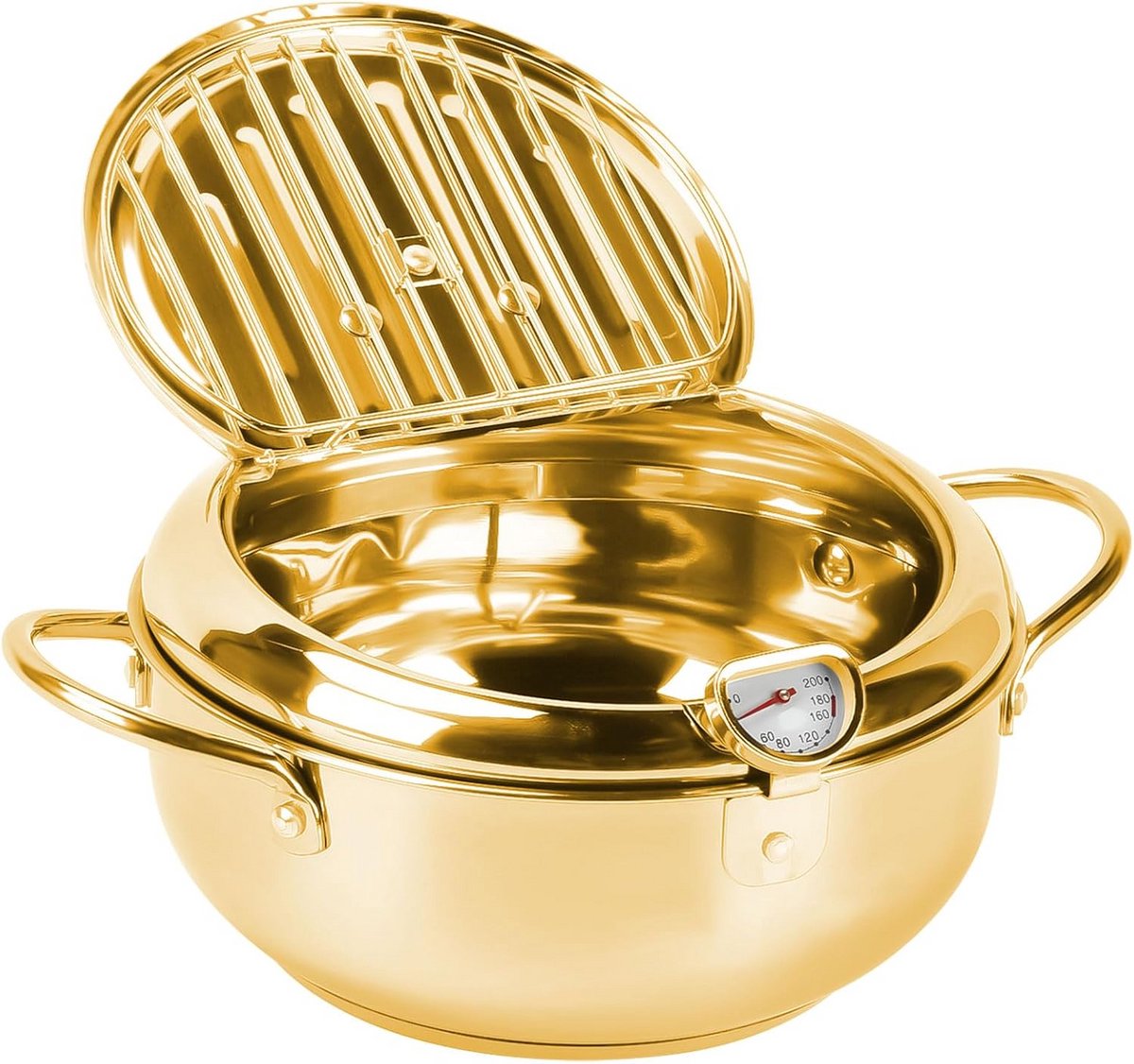 Rvs Frituurpan met Thermometer en Deksel – Ideaal voor Tempura, Friet en Garnalen