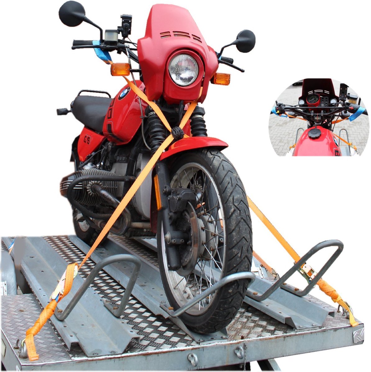 Stuurbevestigingssysteem spanband voor motorfietsaanhangwagen