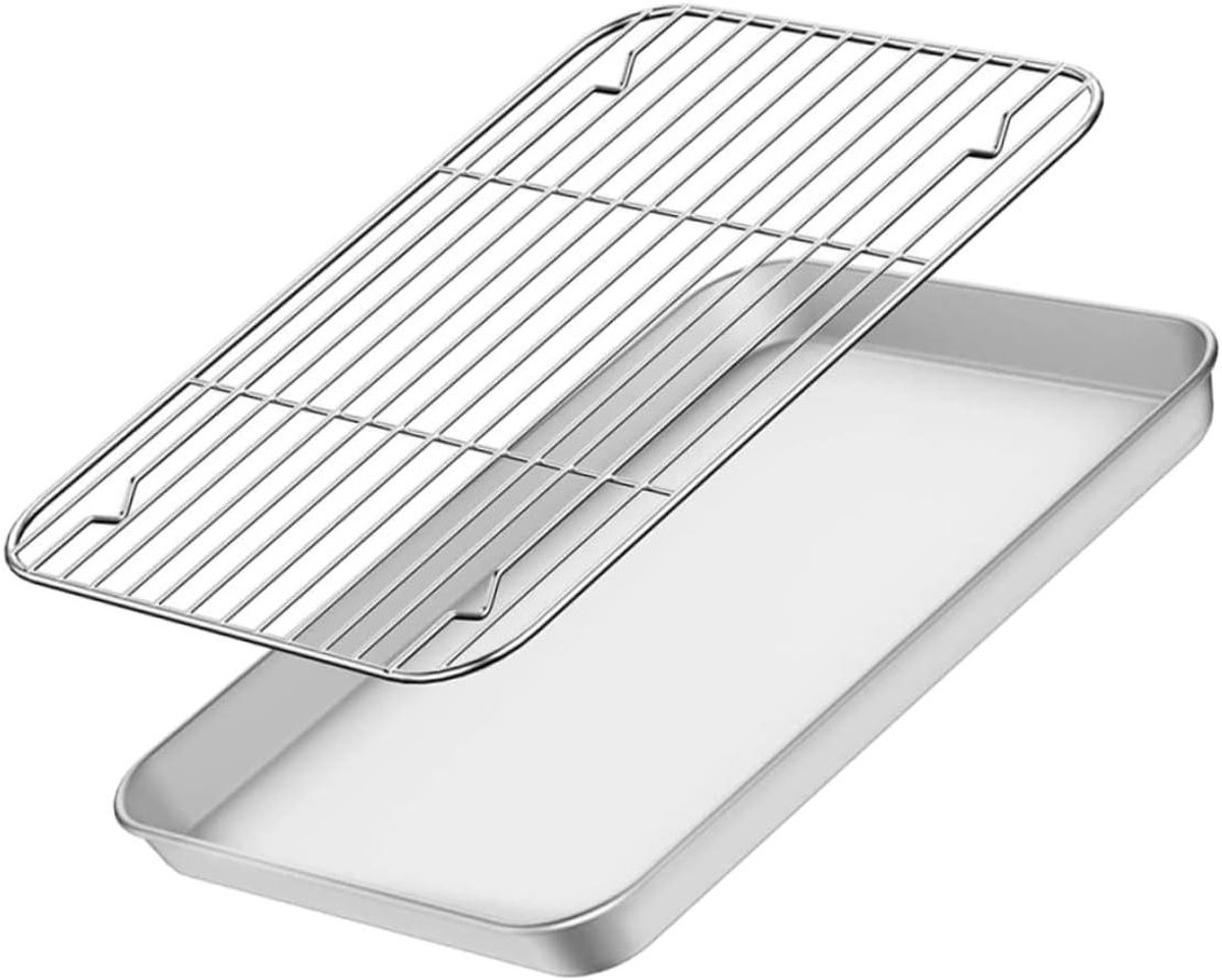 Bakvorm met rooster - Bakplaat set - Oven bakken - Roestvrij staal - 40.5x30.5cm - Zilver