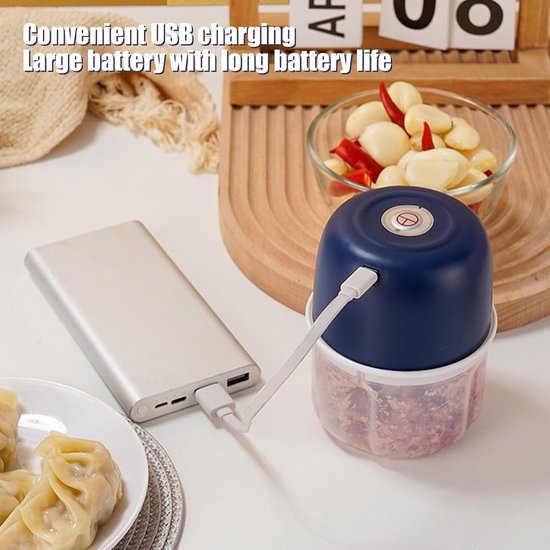 Elektrische Knoflookhakker - Keukenmachine Mini - Snel Ingrediënten Snijden - Draadloos en Compact - 9.6 x 9.5 x 9.6 cm — afbeelding 3