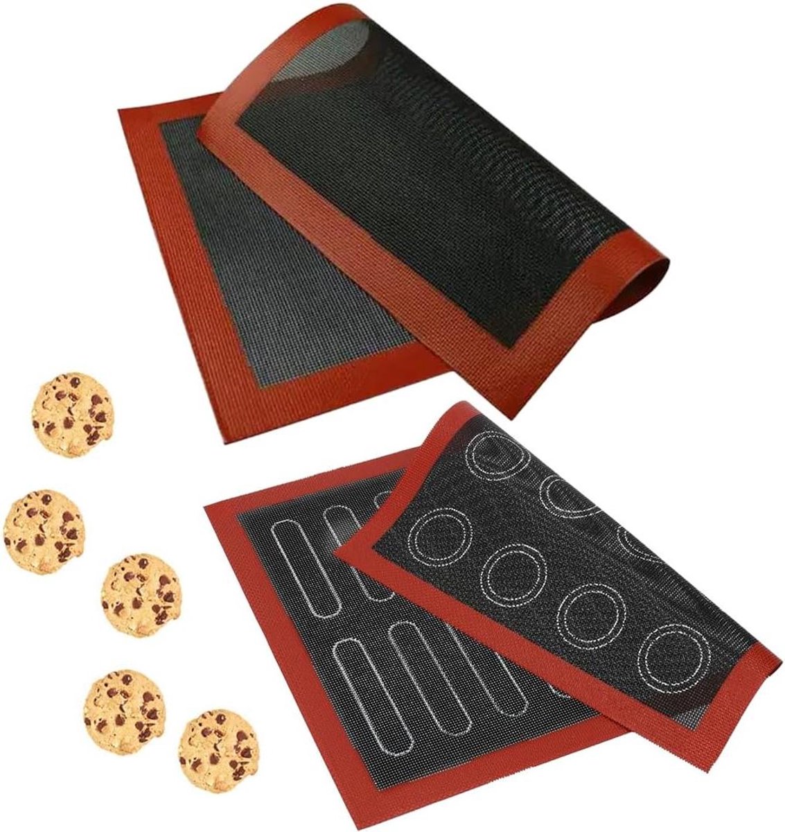 Bakmatten Set Antiaanbak Matten Gezond Koken Microgeperforeerd Oppervlak 30x40 cm Zwart