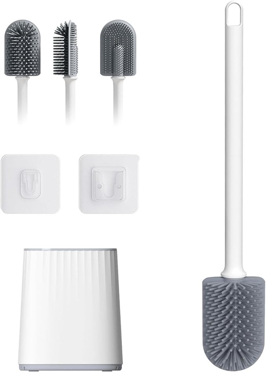 Set van 2 Siliconen Toiletborstels, 360° Diepreinigend, Muurbevestiging