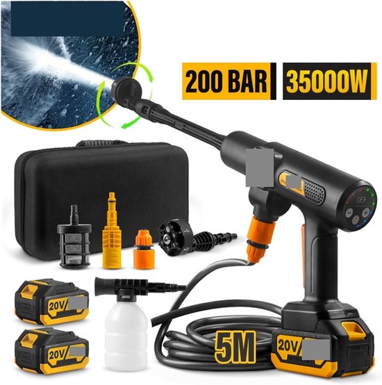Hogedrukreiniger - Waterpistool - Auto Wassen - Borstelloze Motor - 200 Bar - Zwart Geel — afbeelding 3