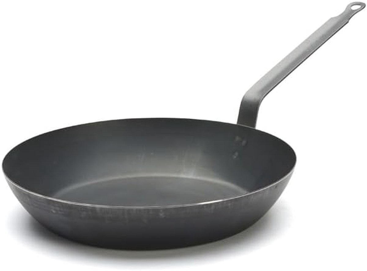 Koekenpan Koolstofstaal - Kooplyon - Frituren Sauté Sear - 100% Natuurlijk Materiaal - 28 Centimeter Diameter - Zwart