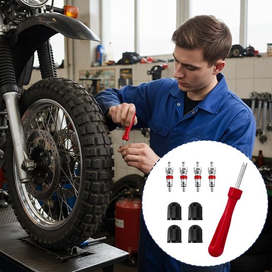 Bandenventiel Reparatiekit - Ventielgereedschap Set - Onderhoud Voertuigen - Hoge Drukweerstand - 9 Delig - Rood — afbeelding 3