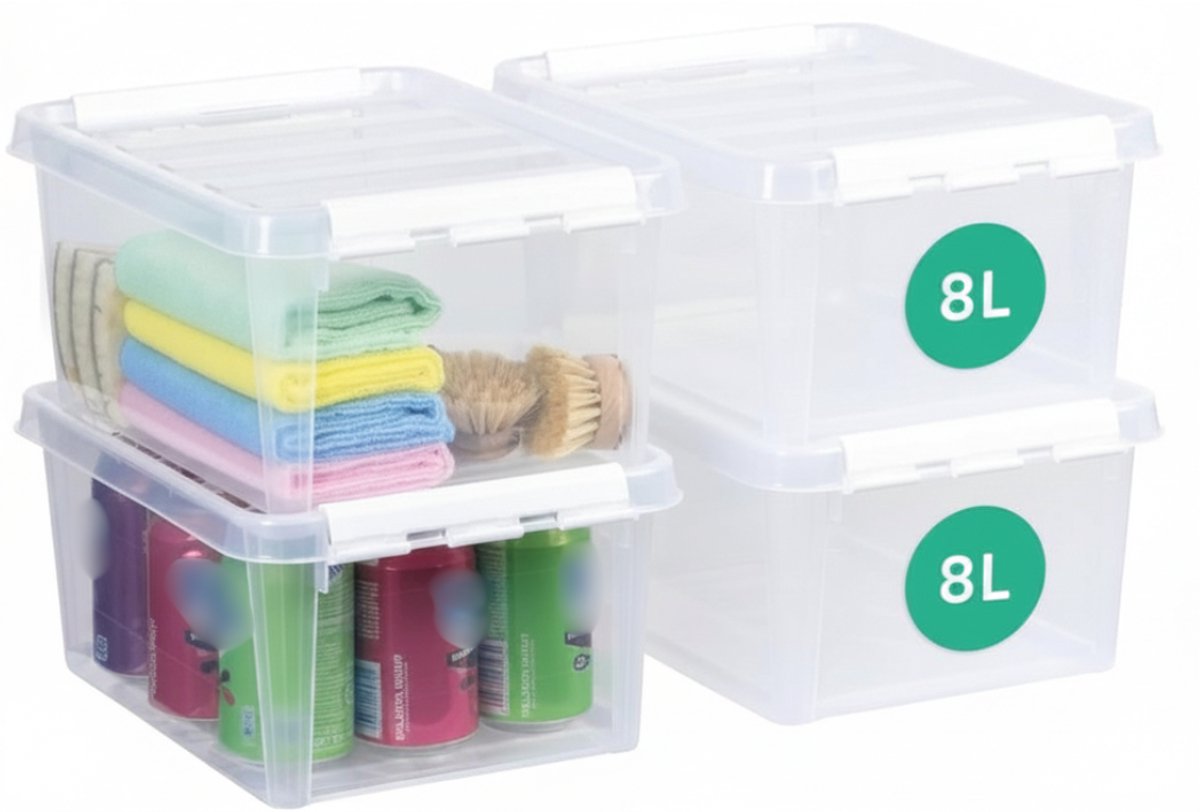 VLSelect® Opbergbak met deksel - Opbergbox - Opbergdoos - 4 Keer 8L