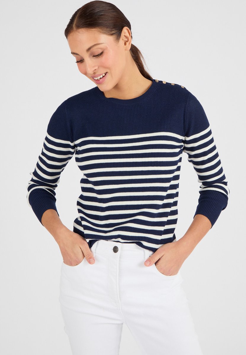Damart - Thermolactyl effen of gestreepte ribtrui - Dames - Blauw - M