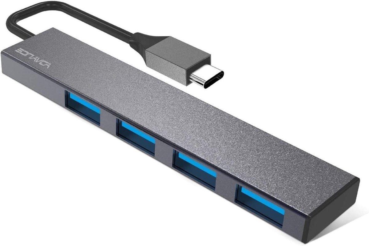 USB-C Hub - Adapter Expander - Extra Poorten - Aluminium Behuizing - 4 Poorten - Grijs