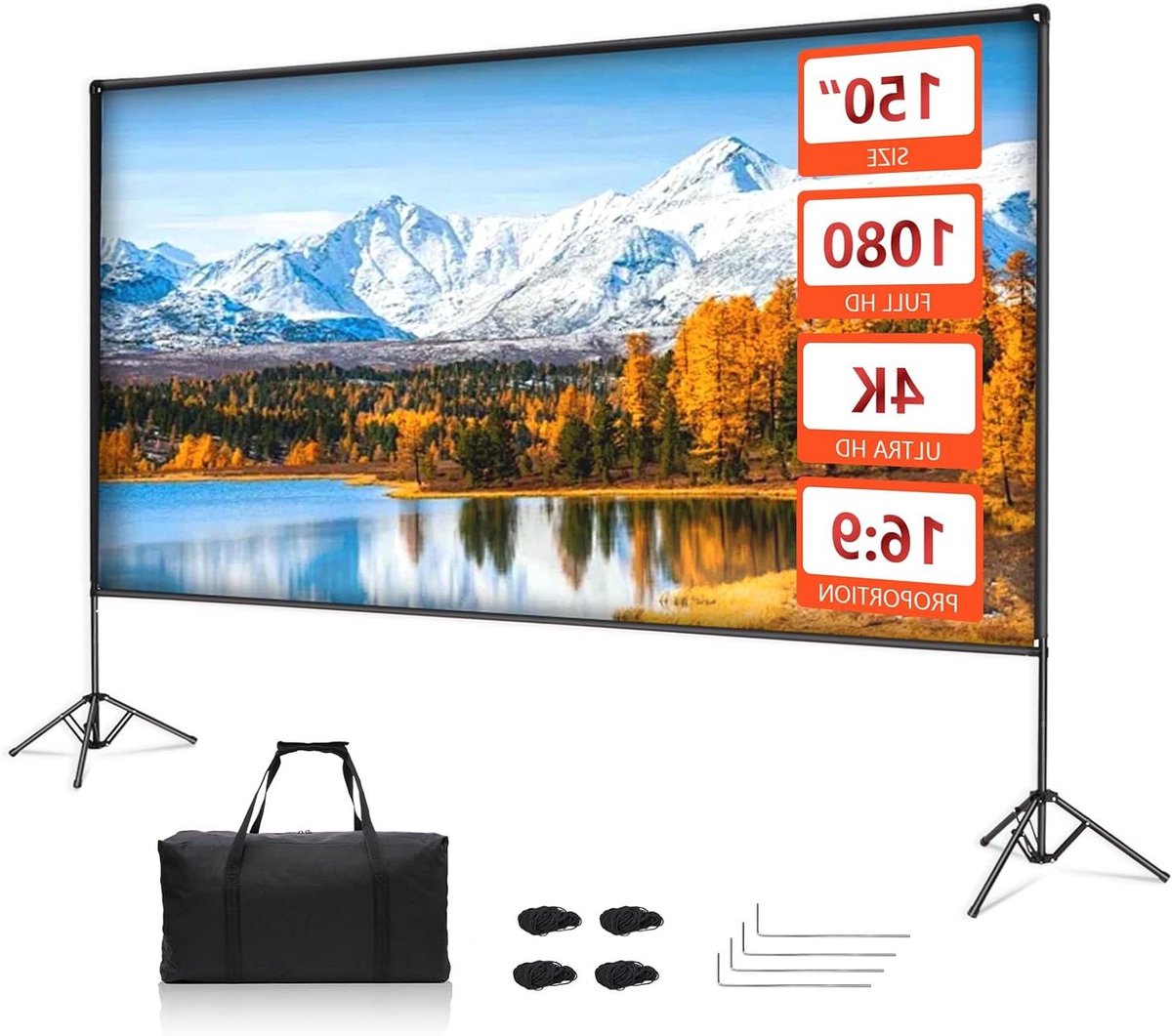 Projectorscherm met Standaard - Beamerdoek Draagbaar - Buitenfilms Kijken - Kreukvrij Polyester Doek - 150 inch - Wit