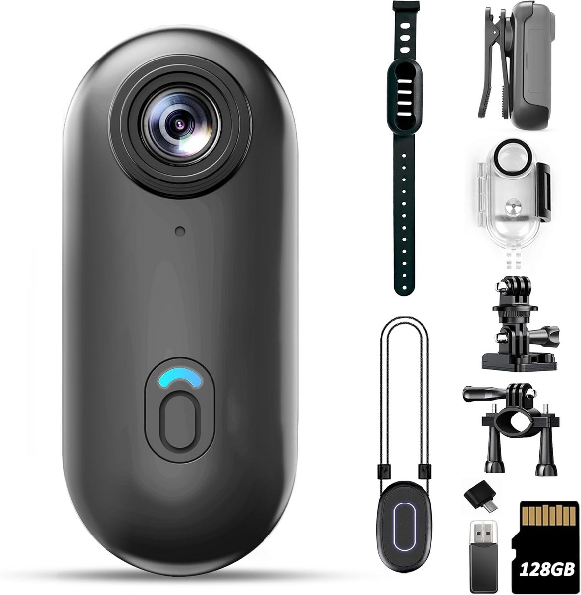 Draagbare Mini Bodycam 4K met 128GB Opslag - Waterdichte Actiecamera met Audio en Video