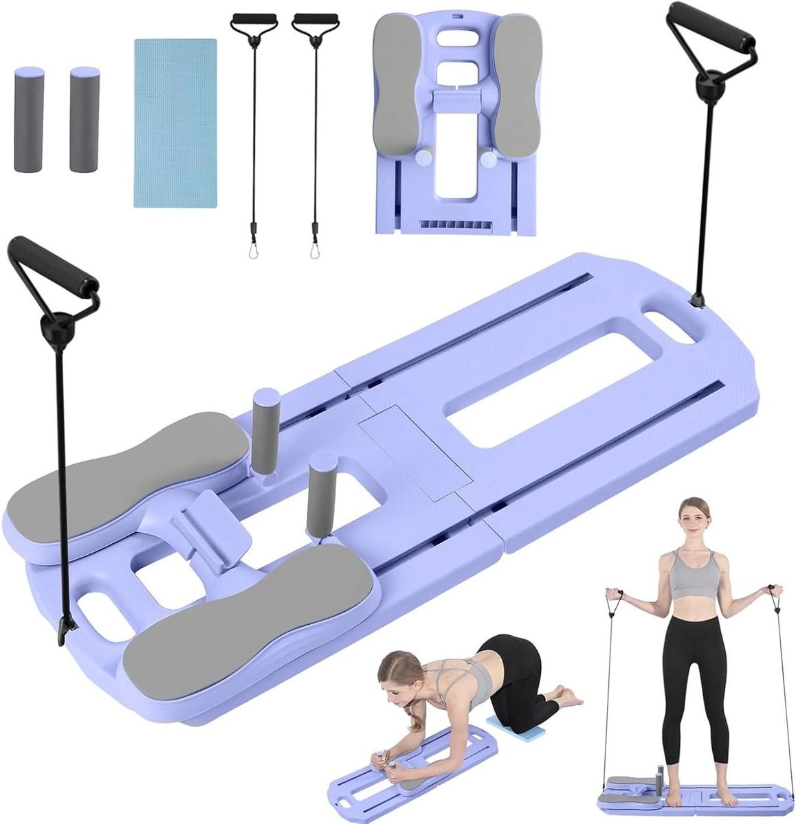 Pilates Board - Home Gym - Full Body Workout - Met Ab Roller - 102 x 36 cm - Paars