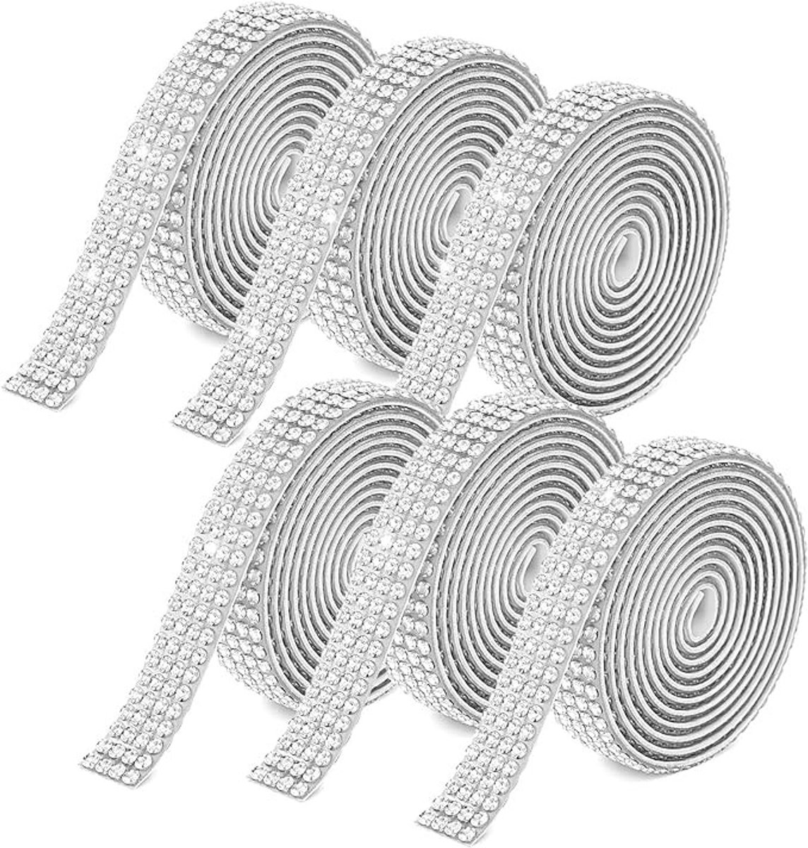 6 Rollen Bedazzling Tape - Zilveren Strass Lint voor Kleding en DIY Projecten