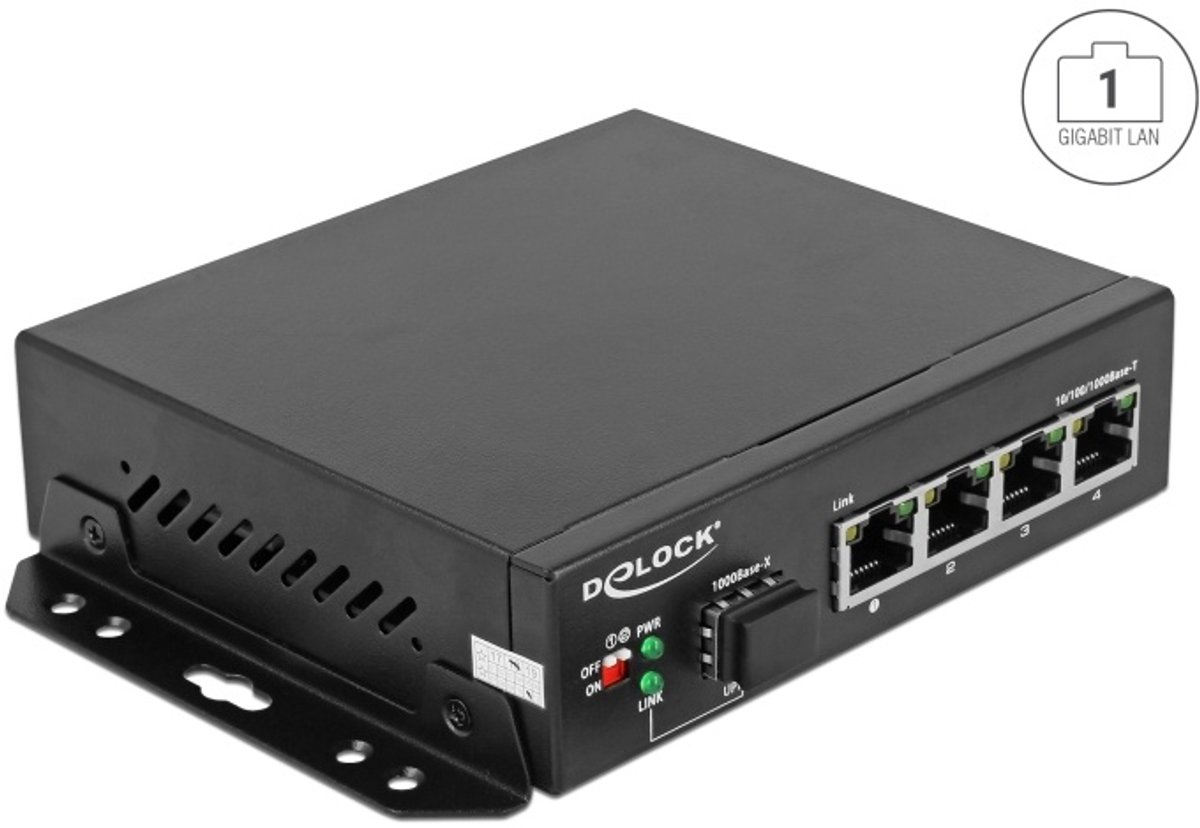 RJ45 Switch 4 Port RJ45 + 1x SFP Schacht