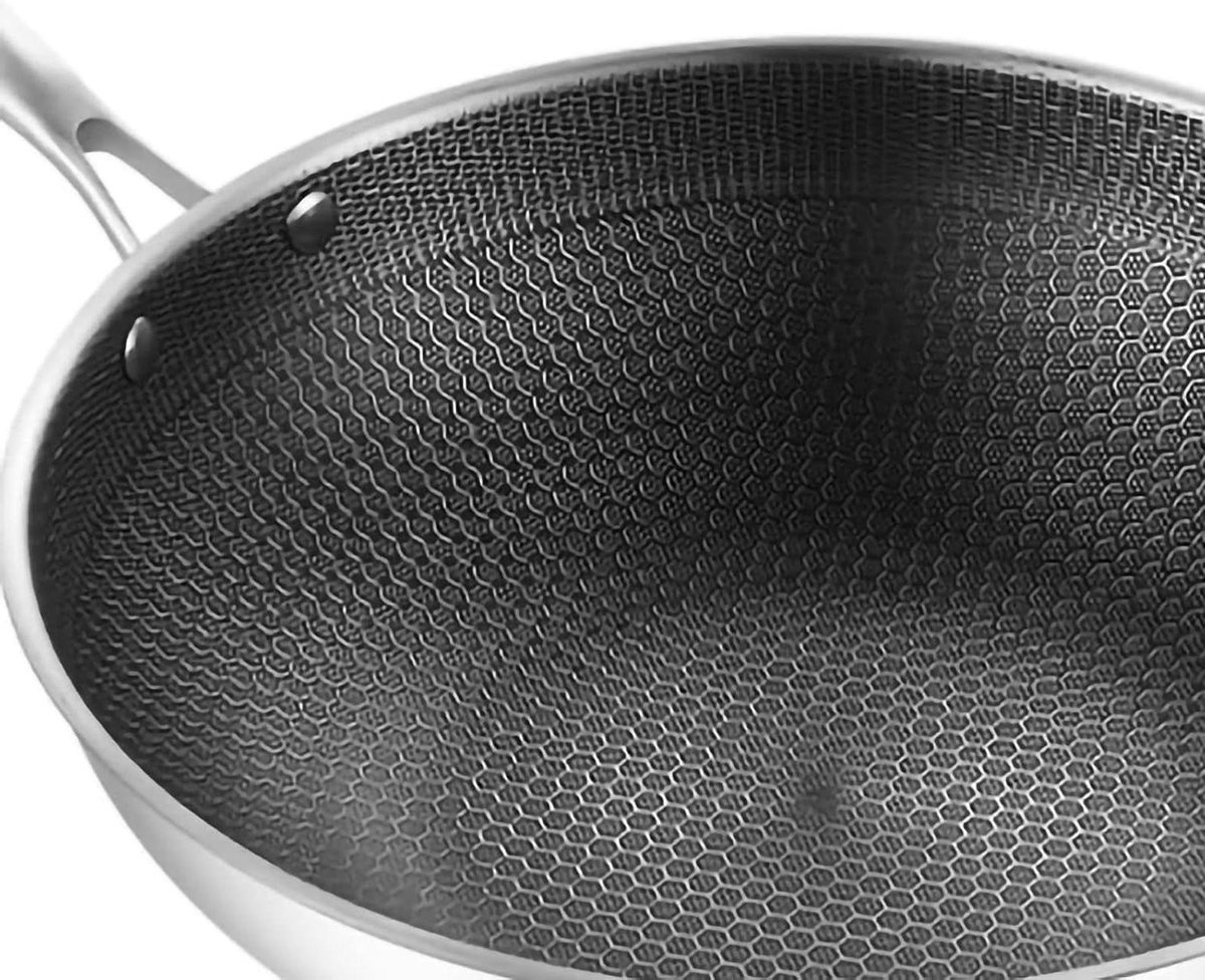 Roestvrijstalen Wokpan - Koekenpan - Veelzijdig Koken - Honingraat Ontwerp - 32 cm - Zilverkleurig