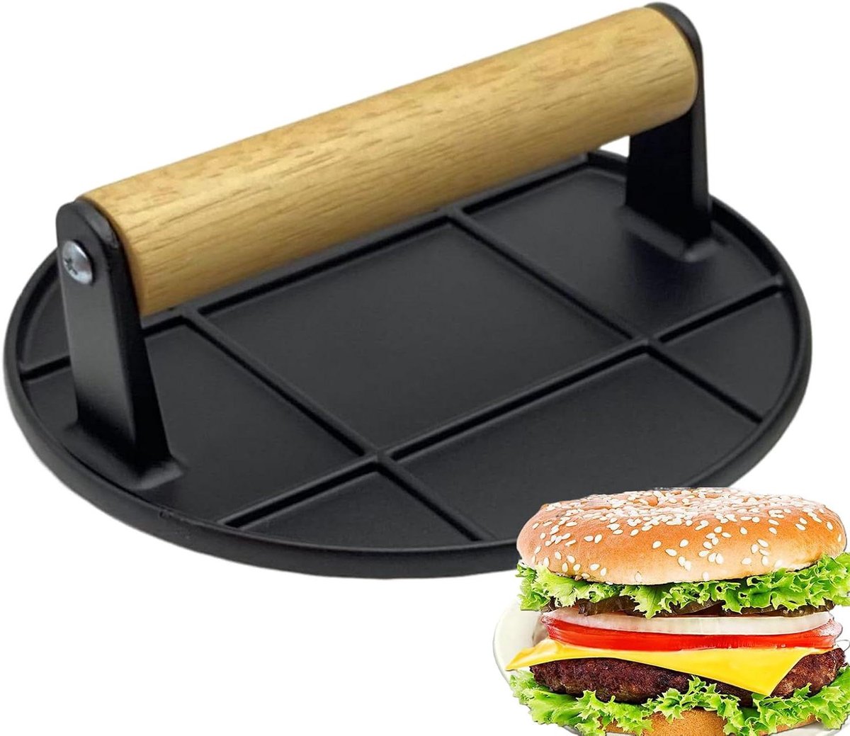Burgerpers - Vleesdrukker - Perfecte Burgers - Hittebestendige Handgreep - 16 cm - Aluminium
