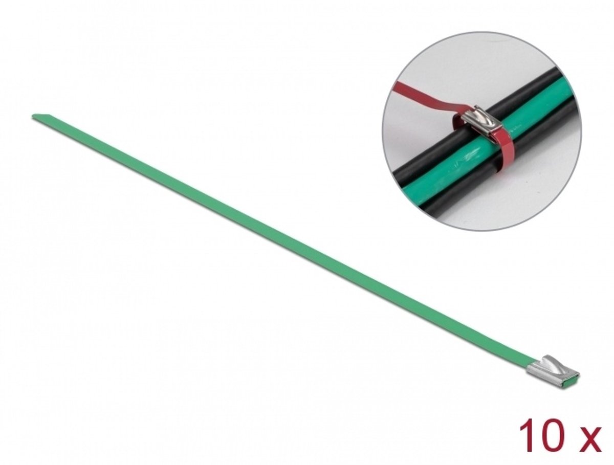 Delock Stainless Steel Cable Ties L 400 x W 4.6 mm green 10 pieces