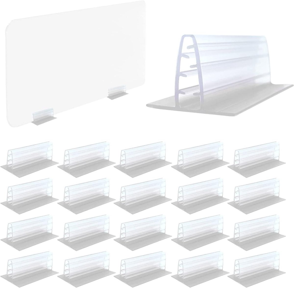 Zelfklevende Houders - Paneel Clips - Informatie Tonen - Zachte Tanden - 20 Stuks - Wit Transparant
