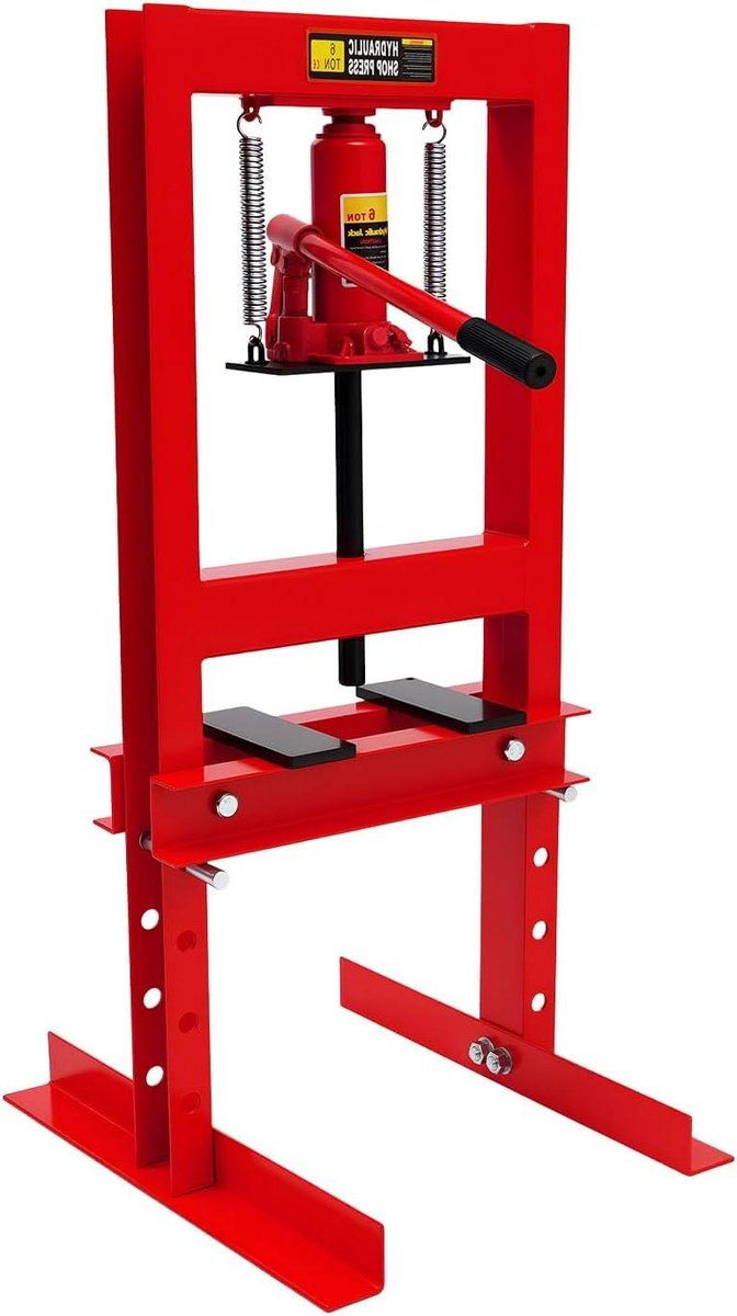Hydraulische pers - Werkplaatspers H-frame - Onderdelen persen - Instelbare werkhoogte - 6 ton druk - Rood