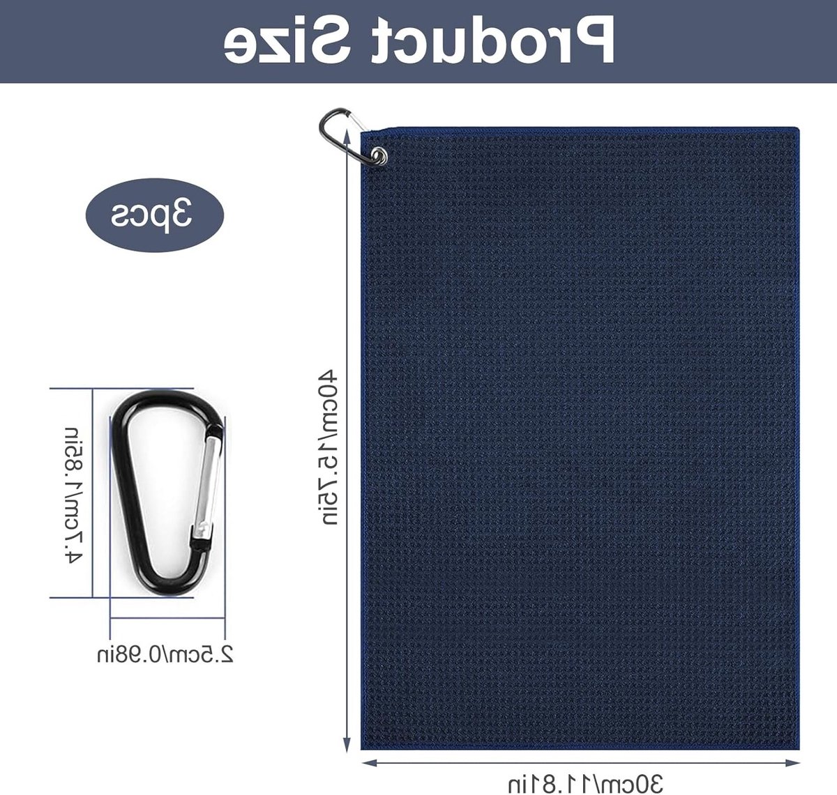 Set van 3 Microvezel Golfhanddoeken met Carabiner Clip - Absorberend, Sneldrogend en Geurloos, 41 x 30 cm, Ideaal voor Golfaccessoires