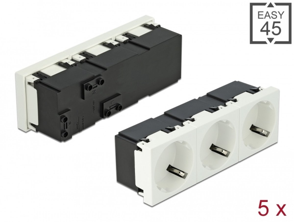 Delock Easy 45 Grounded Power Socket 3-way with a 45° arrangement 45 x 45 mm 5 pieces