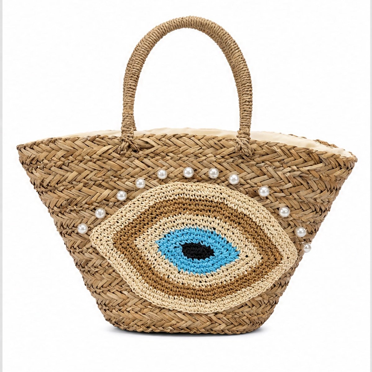 HS Ibiza Strandtas - Naturel Oog Turquoise Parel