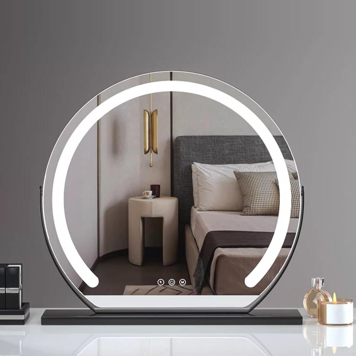Grote make-up spiegel - Halve maan spiegel - Schoonheid applicatie - Touchscreen met verlichting - 19.7 inch - Zwart