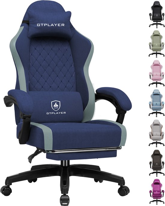 GTPLAYER - Gaming Stoel - Ergonomisch met Ademende Stof en Voetensteun - Blauw