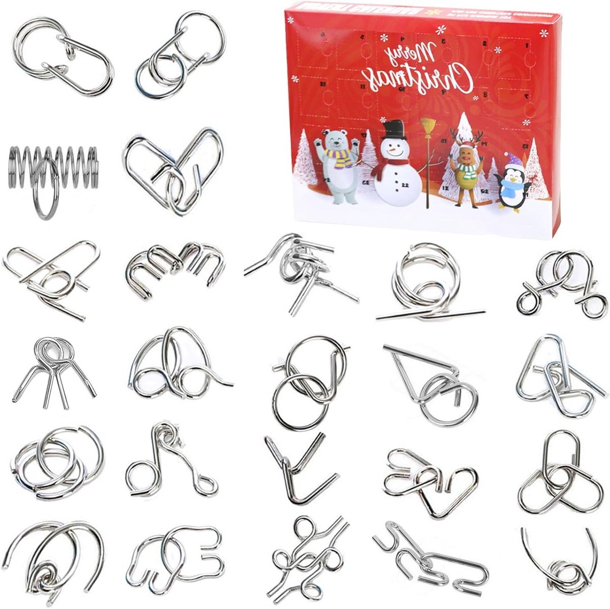 Adventskalender 2025 - 24 Vakjes - Metalen Puzzels - IQ Spel - Creativiteit - Draagbaar en Duurzaam - Kerstkalender