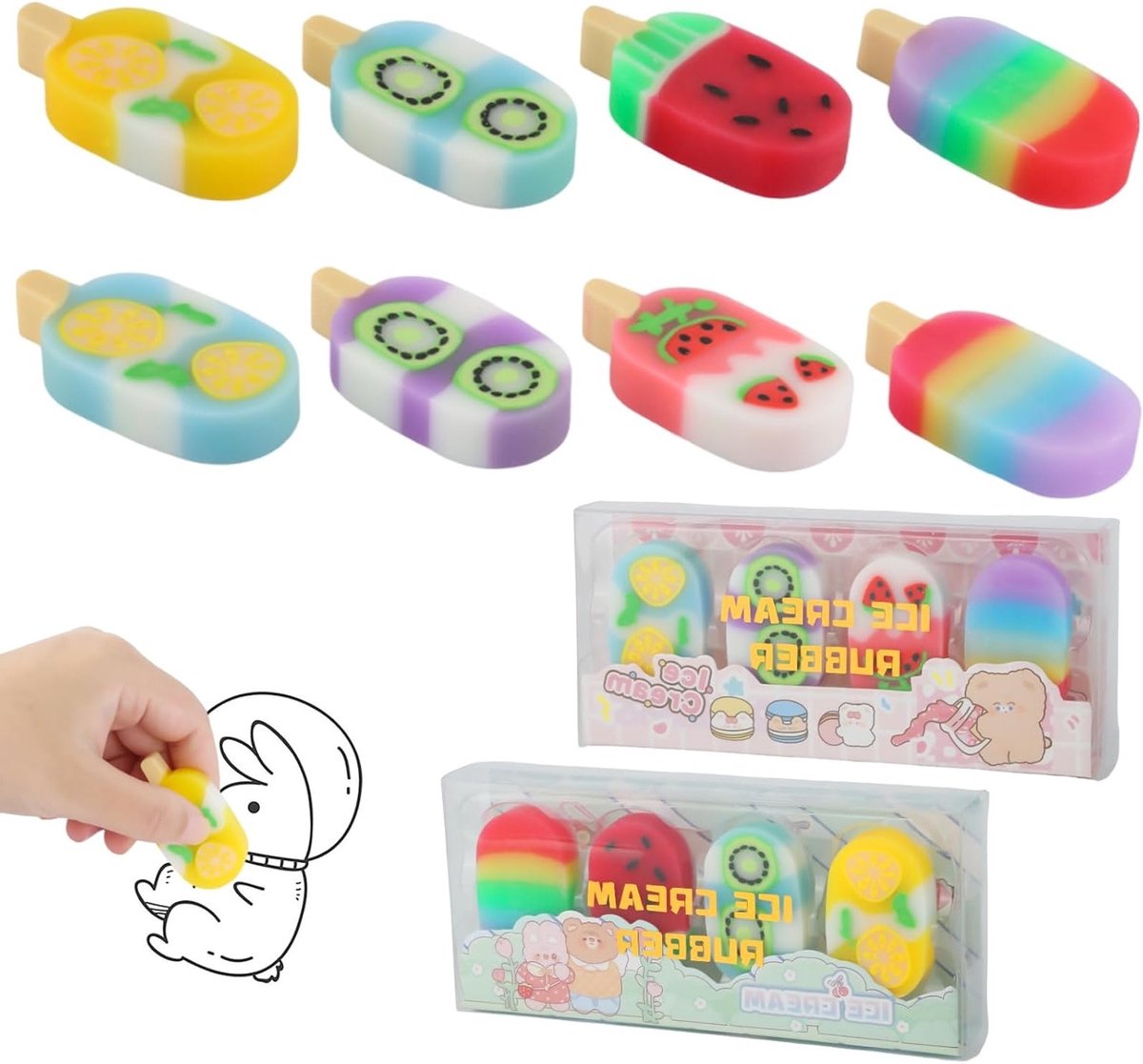 Set van 8 Kindervullingen: Leuke Fruitvormige Gum met Fruitige Geuren voor Schrijven en Tekenen