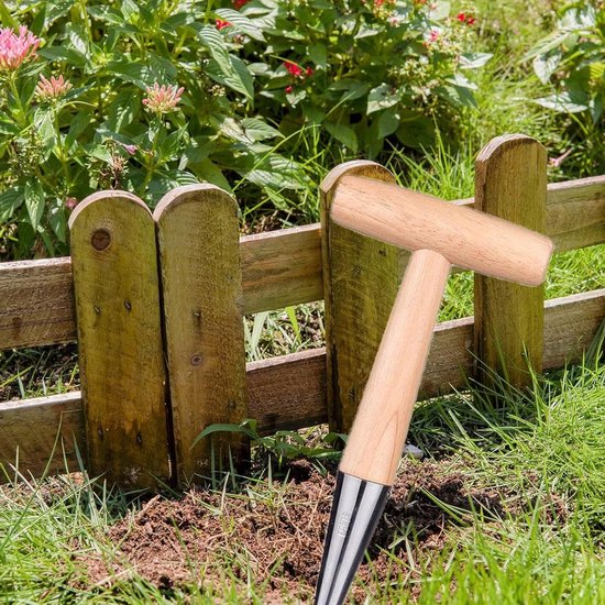 Tuin Dibber - Bodemponker Zaailing - Zaden Planten - Ergonomisch Houten Handvat - 28 cm Lengte - Zilver Hout — afbeelding 2