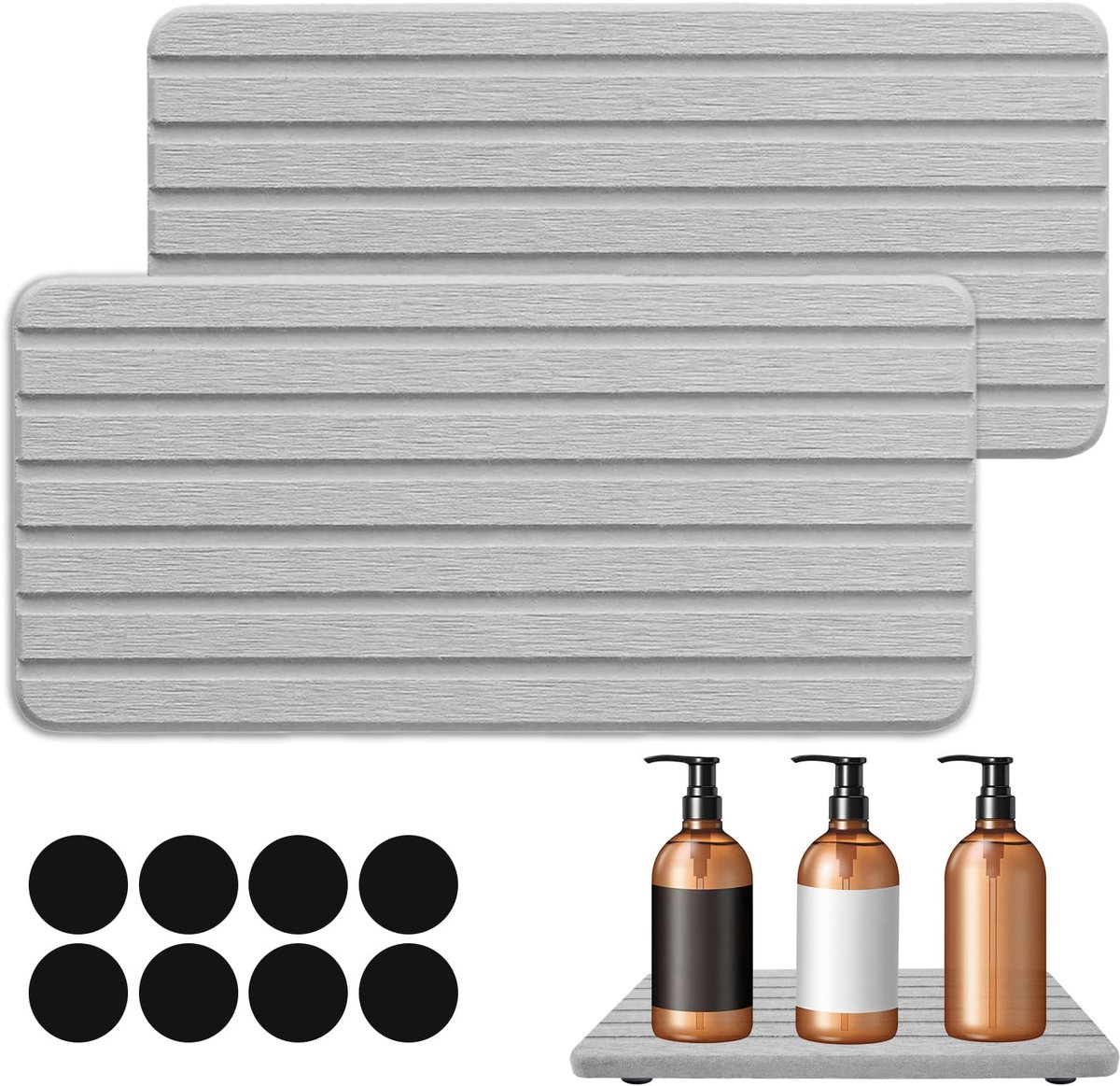 carmdering - Absorberende mat - set van 2 diatomiet onderzetters 21x10 cm - antislip - voor badkamer en keuken
