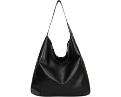 Shopper handtas voor dames in PU lederen vintage stijl - Grote zwarte handtas voor werk, school en dagelijks gebruik