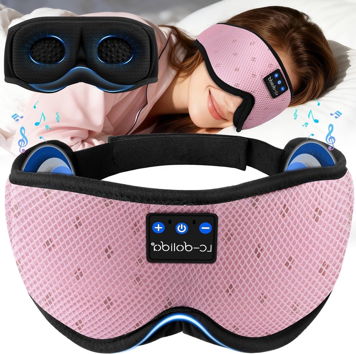 Bluetooth Slaapmasker - Hoofdtelefoon Masker - Diepe Slaap - 3D Oogschelpen - 22.8 x 11.5 x 3.5 cm - Zwart