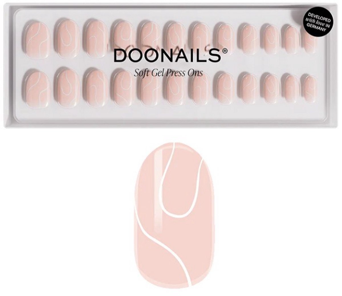 Doonails - Soft Gel Press Ons - White Swirl Medium Round