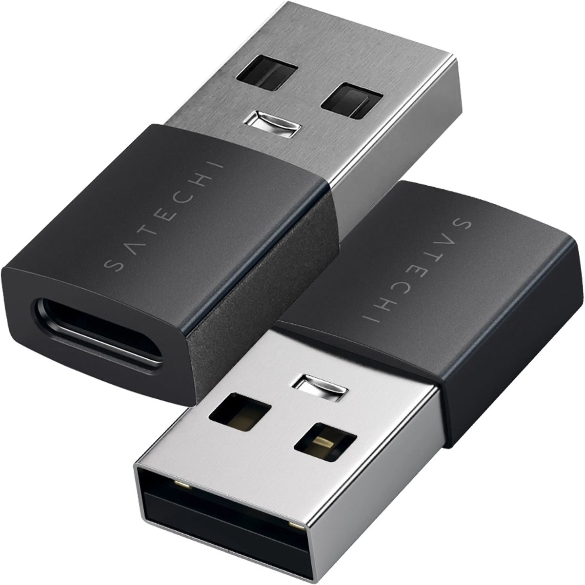 Satechi, Pack de 2 Adaptateurs USB-A vers USB-C USB 3.0 10 Gbps en Aluminium Compact, Zwart / Zilver