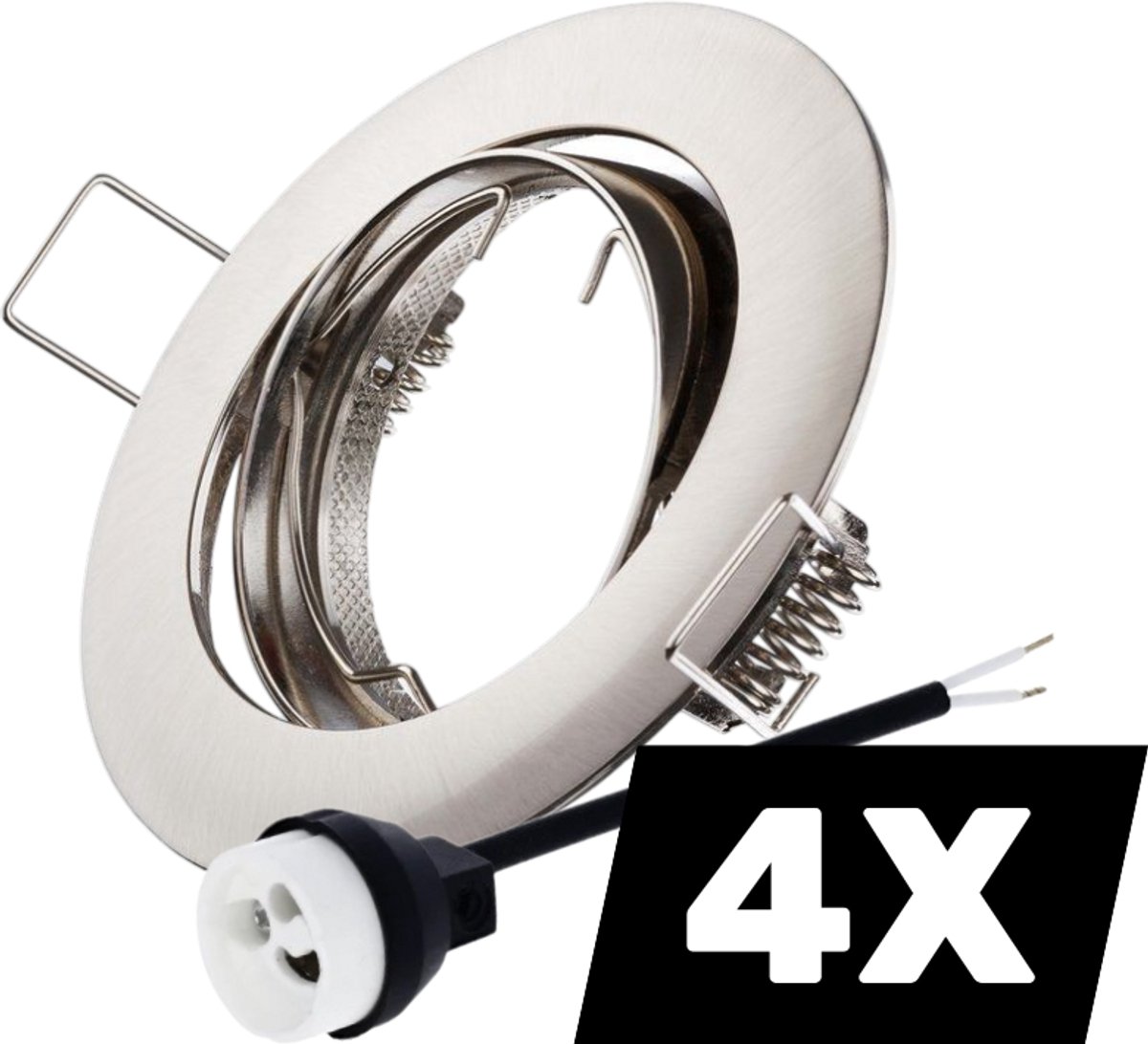 4 stuks | 4 Stuks Inbouwspot rond geborsteld ijzer kantelbaar voor GU10 | zaagmaat 68mm | GU10 | Max 1x50W exclusief