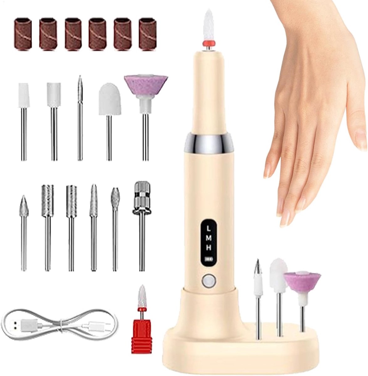 Elektrische nagelvijl - Nagelfreesset met instelbare snelheid - Snoerloze nagelfrees - Nagelmachine met 12 freesjes - Perfect voor thuis- en salongebruik - Nagelverzorging - Khaki