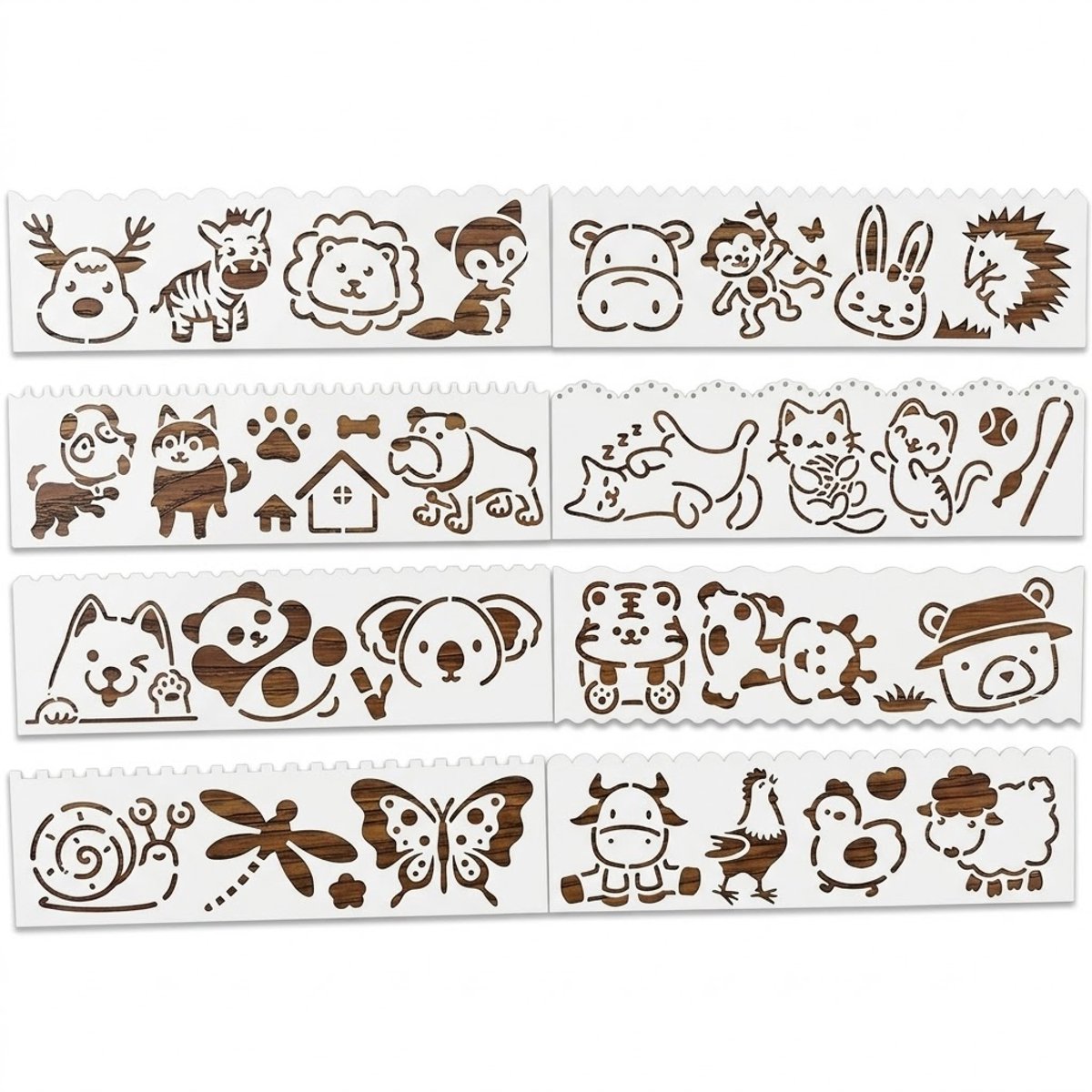 Wit kunststof tekensjablonen dieren set beide 8 stuks mini sjablonen met dierfiguren herbruikbare teken sjablonen voor knutselen en decoratie