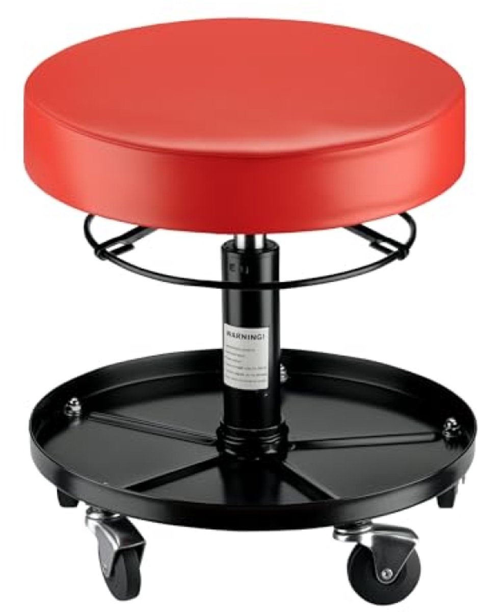 PromoHome verstelbare werkplaatskruk met gereedschapsvak 40,5-53,5 cm - zwart en rood